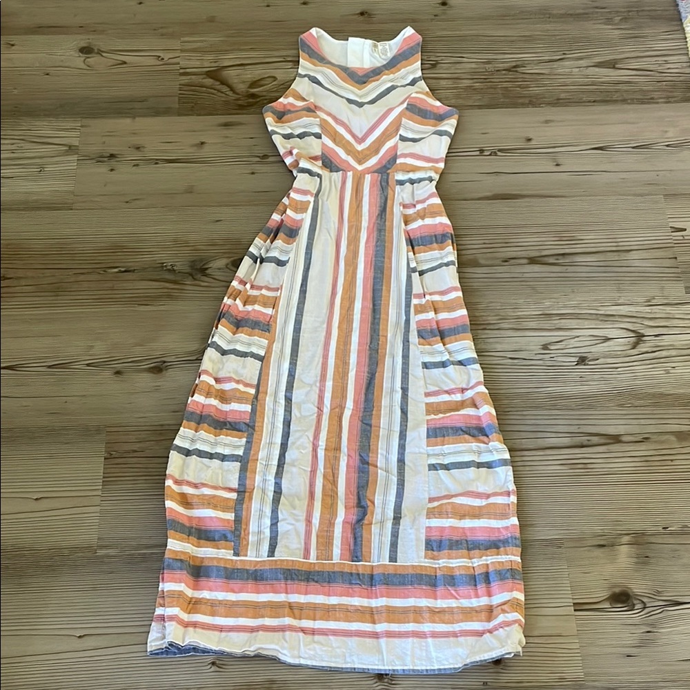 Japna Striped Maxi Dress in Coral, Blue, Gray & White